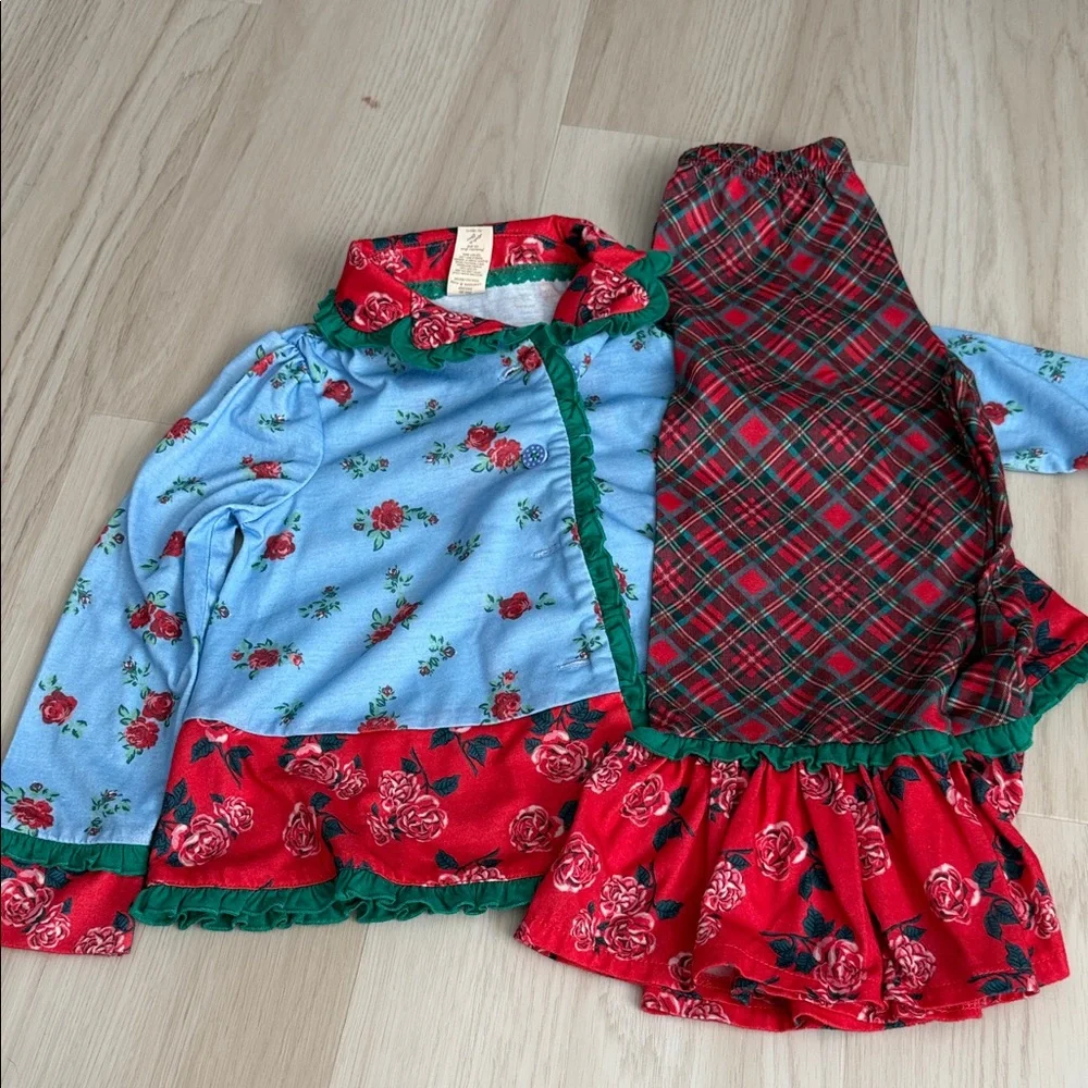 Matilda Jane Blue and Red Floral Pajama Set - Picture 1 of 2